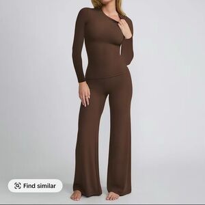 Espresso Brown Wide Leg, Long Sleeve Outfit Set
